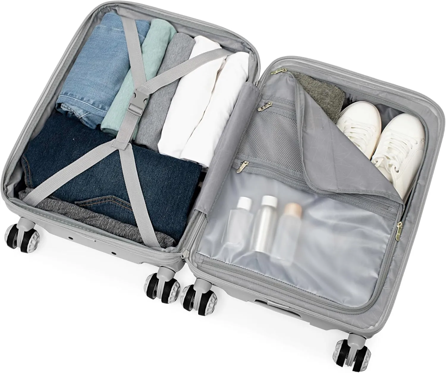 Traveler's Choice Elm Expandable Spinner Luggage Set, Matte Silver, 21" Carry-On