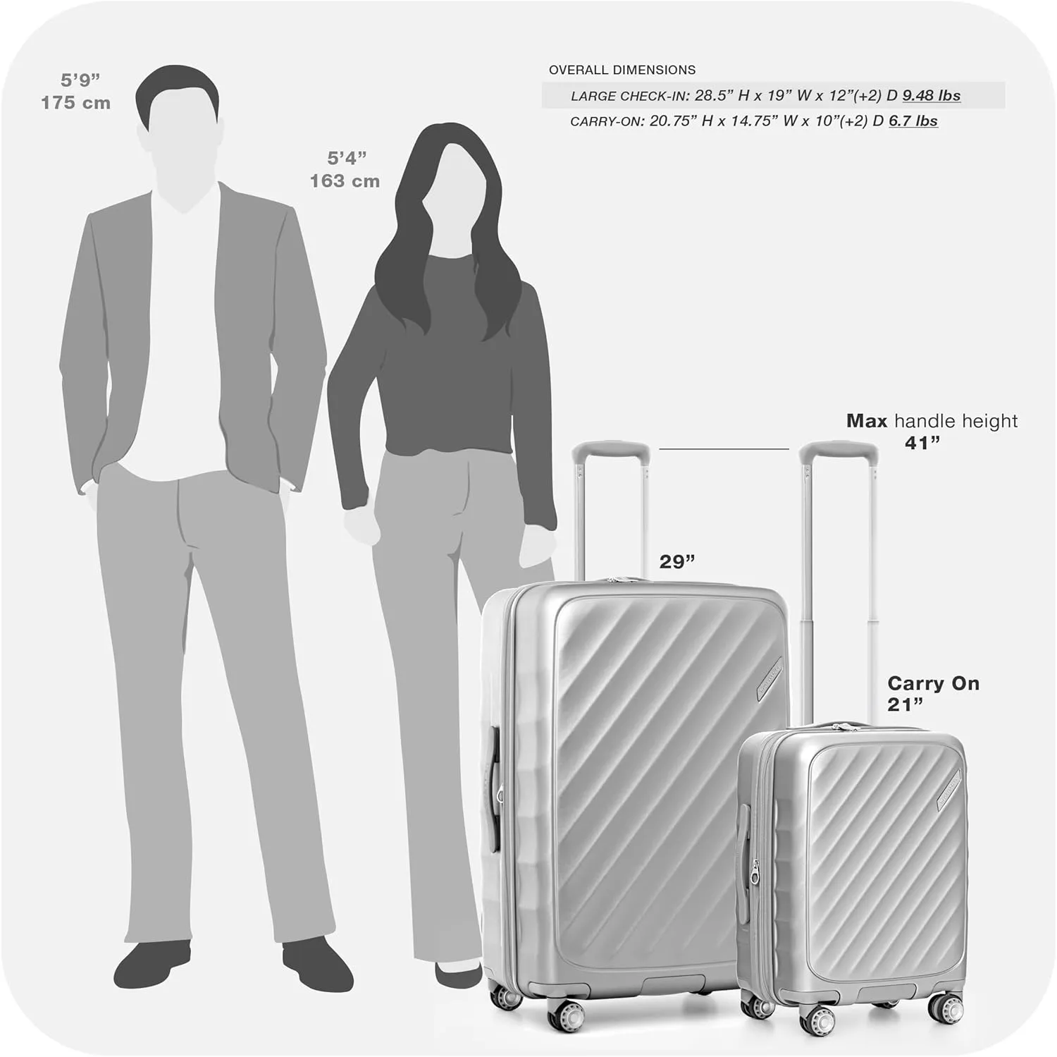 Traveler's Choice Elm Expandable Spinner Luggage Set, Matte Silver, 21" Carry-On