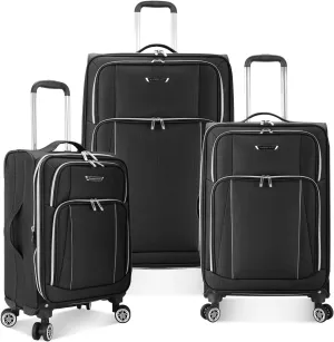 Traveler's Choice Lares Softside Expandable Luggage with Spinner Wheels, Black, 3 Piece Luggage Set
