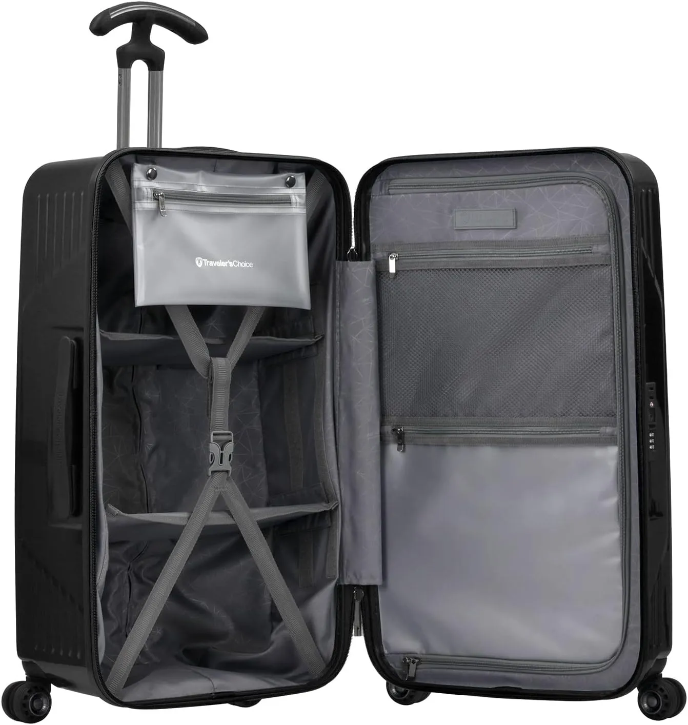 Traveler's Choice Ultimax II 26" Medium Trunk Spinner Luggage, Tie Down Straps, Matte Black, Checked Inch