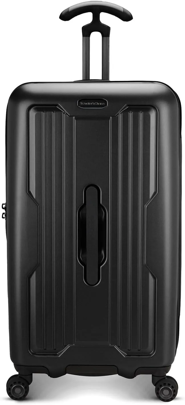 Traveler's Choice Ultimax II 26" Medium Trunk Spinner Luggage, Tie Down Straps, Matte Black, Checked Inch