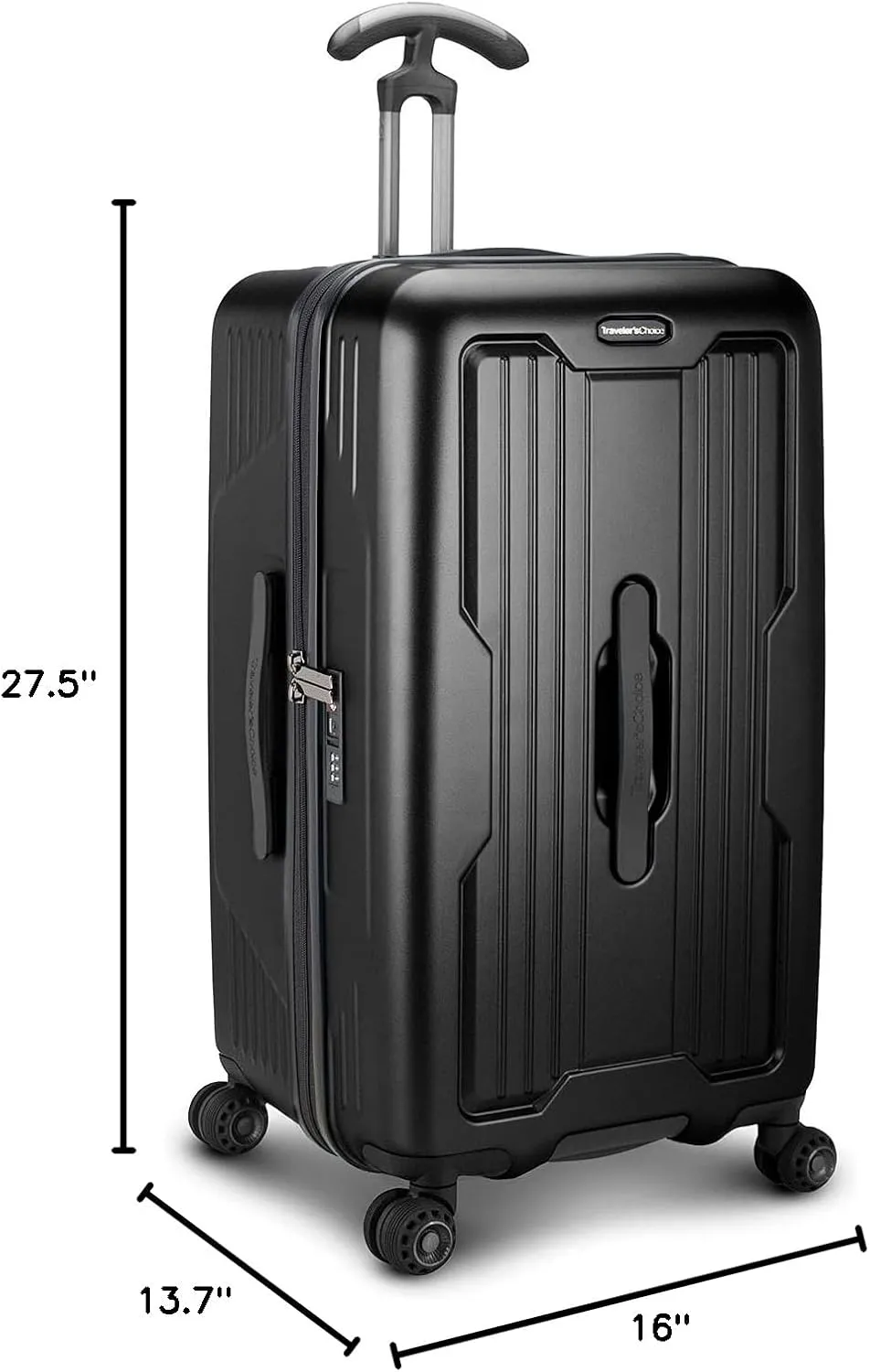 Traveler's Choice Ultimax II 26" Medium Trunk Spinner Luggage, Tie Down Straps, Matte Black, Checked Inch