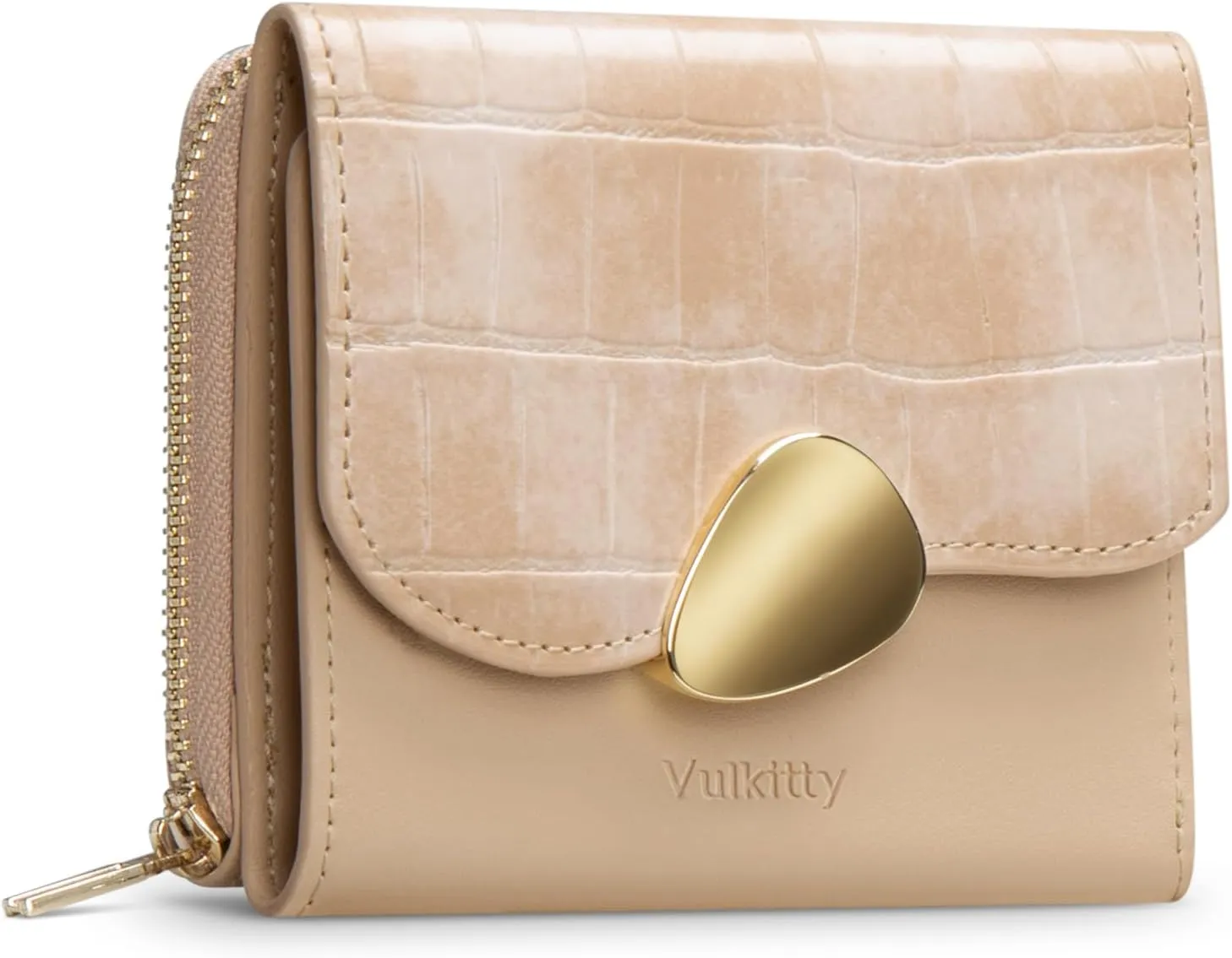 Trifold Leather Wallet for Women RFID Blocking, Small Compact Purse with Zipper Pocket, Ideal for Gift, Beige