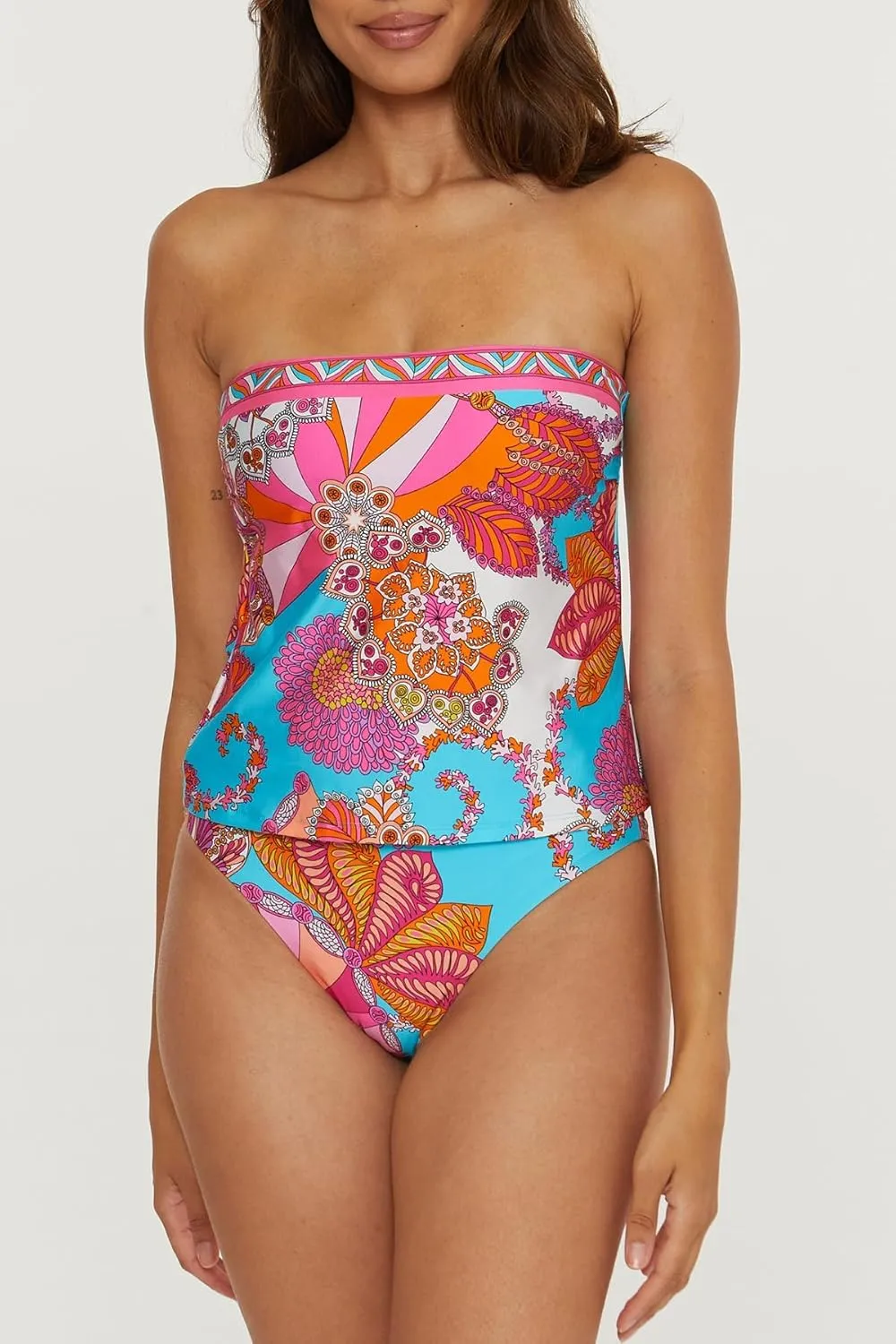 Trina Turk Women's Meilani Tankini Bikini Top, Floral Print, Adjustable, Swimwear Separates