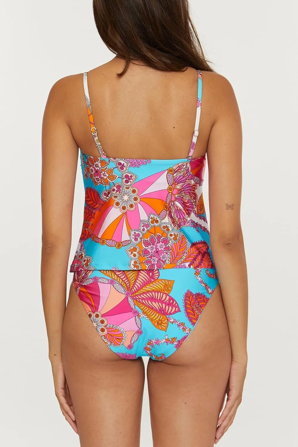 Trina Turk Women's Meilani Tankini Bikini Top, Floral Print, Adjustable, Swimwear Separates