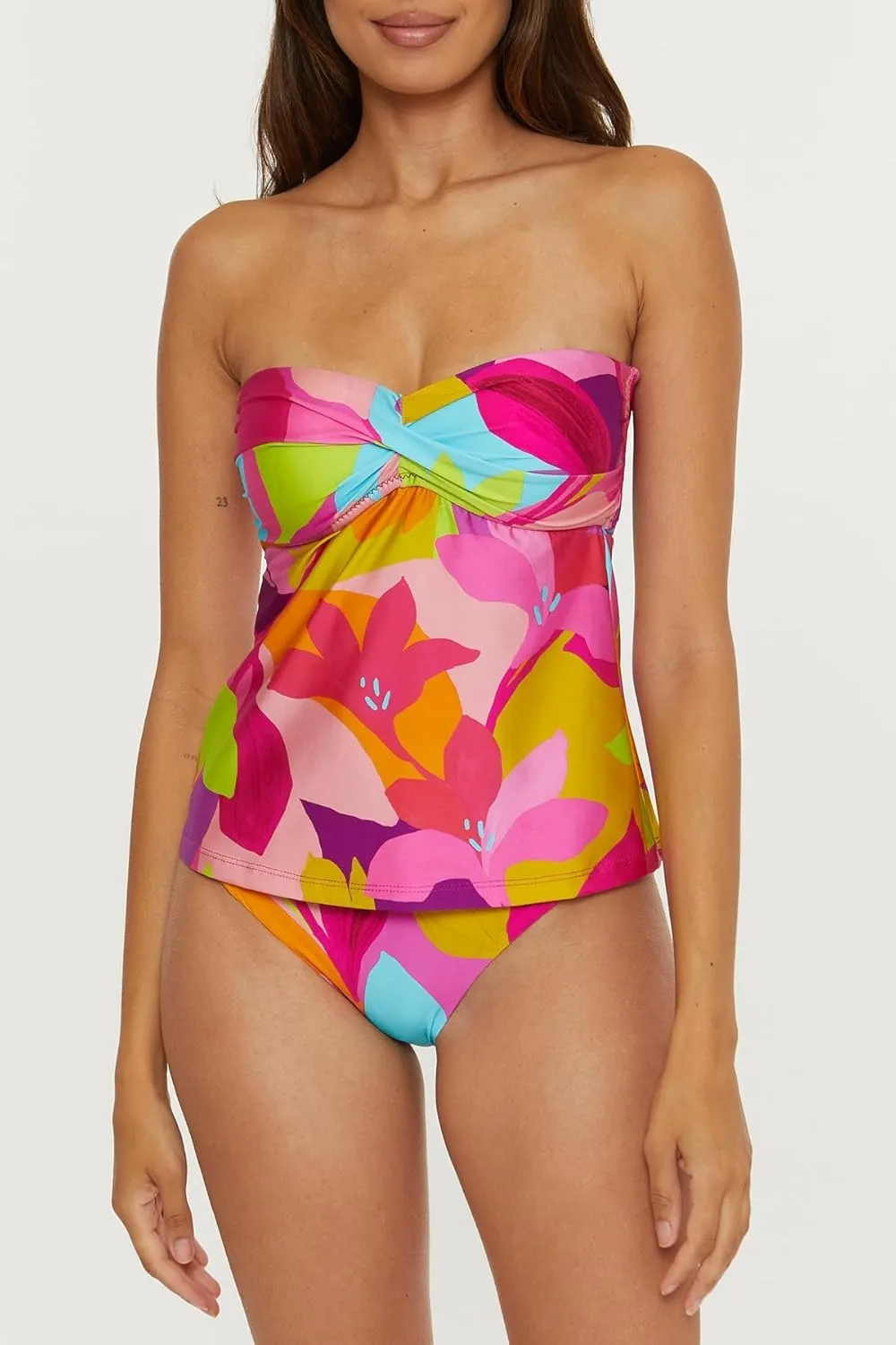 Trina Turk Women's Standard Lilleth Tankini Bikini Top, Floral Print, Adjustable, Tie Back, Swimwear Separates