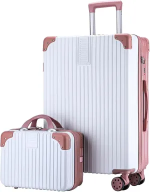 Trolley Case With Universal Wheels And Bag, Multi-functional Carrying Case, Hard Shell Suitcase With Impact Resistant Corners (Color : 20 Bag, Size : Rose White)