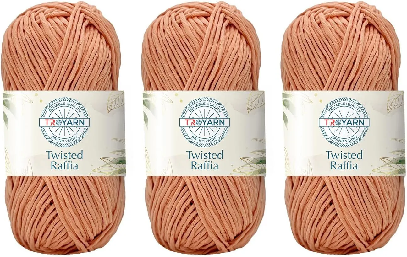 Troyarn Twisted Raffia Yarn for Crafting and Design for Creative Projects, Sustainable Soft Beach Bag,Hat, Hand Knitting Handbags Medium(4) 100% Polyester/(3x3.52 Oz)/(3x109 Yd) (11812 - Salmon)