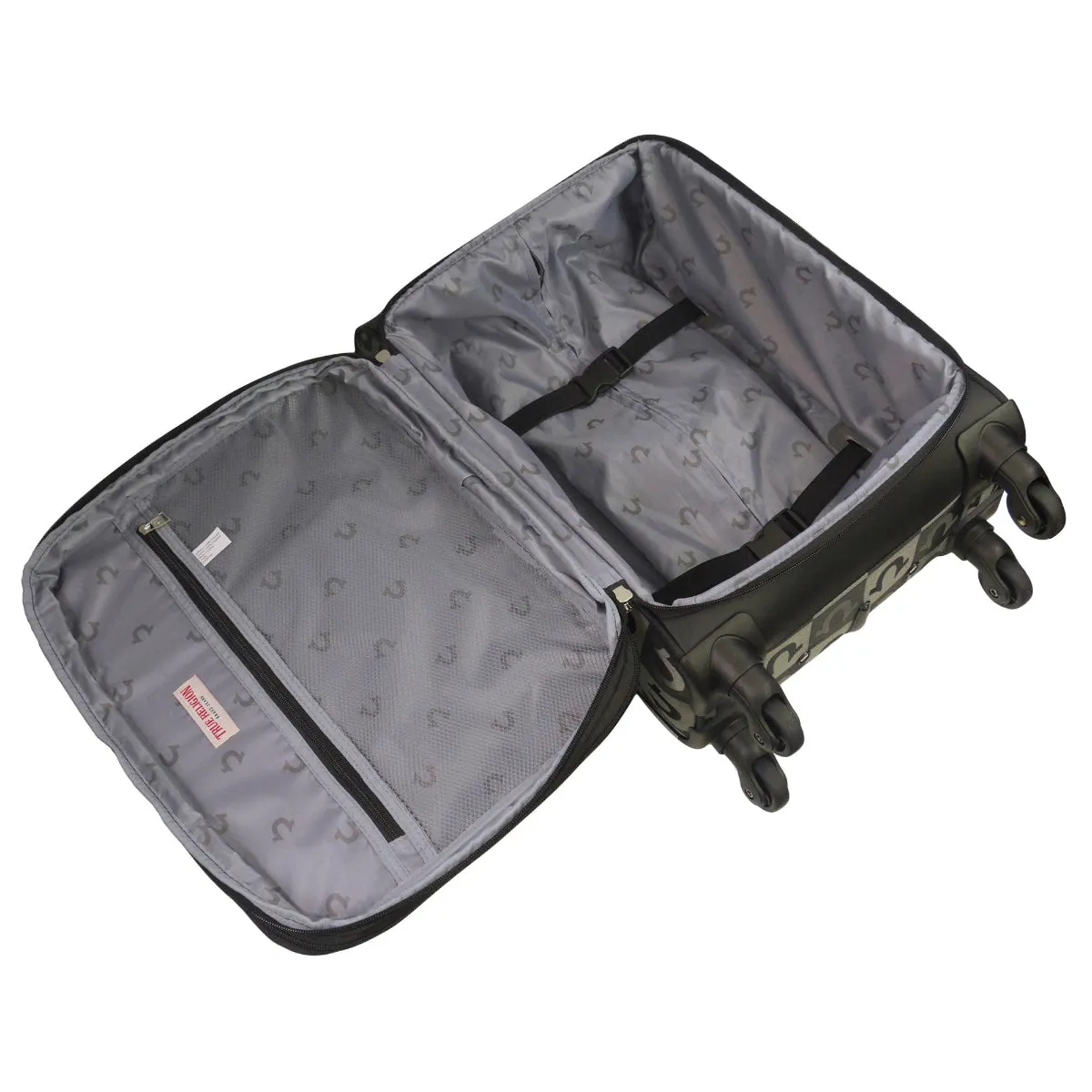 True Religion Black 23" Soft Sided Logo Checkered Spinner Luggage