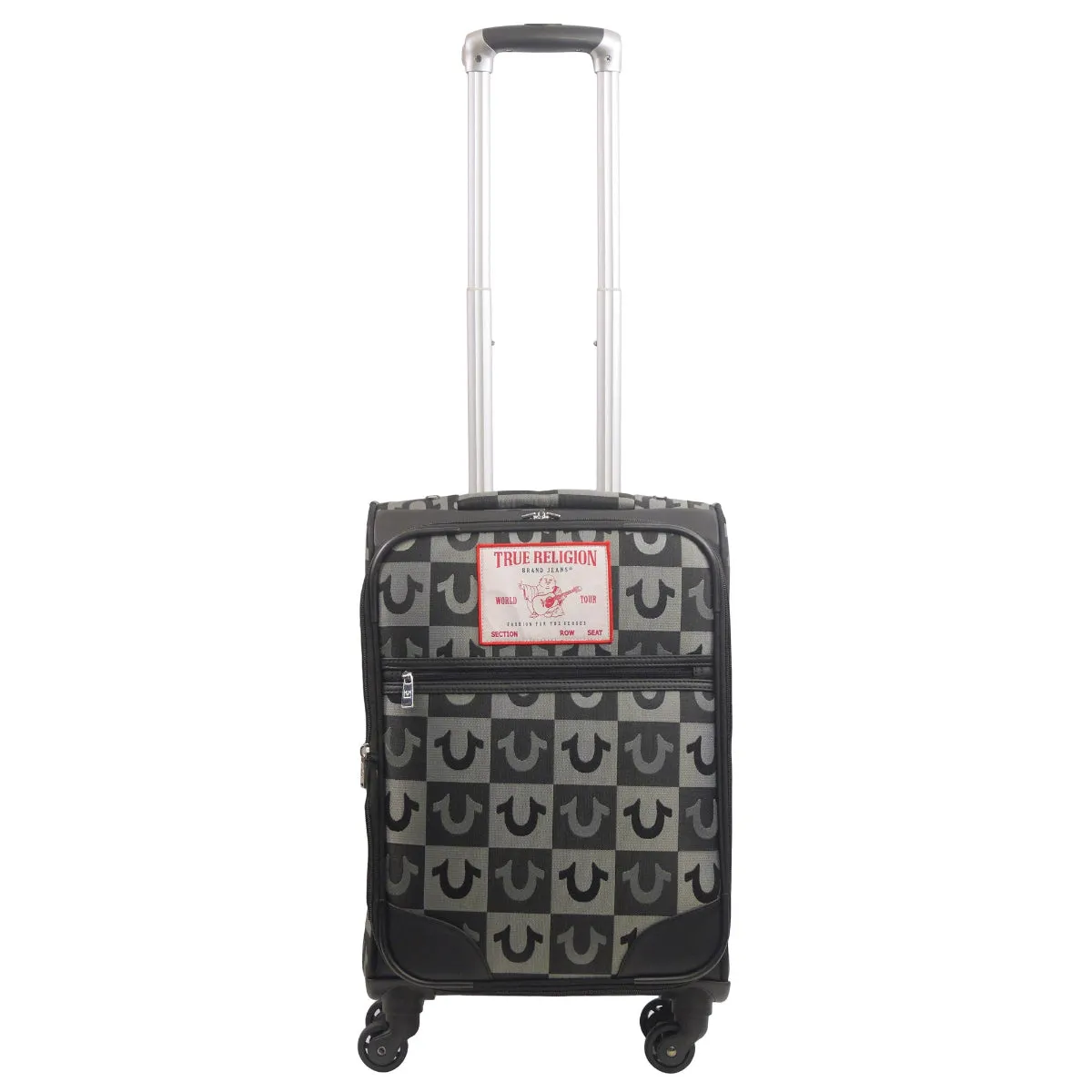 True Religion Black 23" Soft Sided Logo Checkered Spinner Luggage