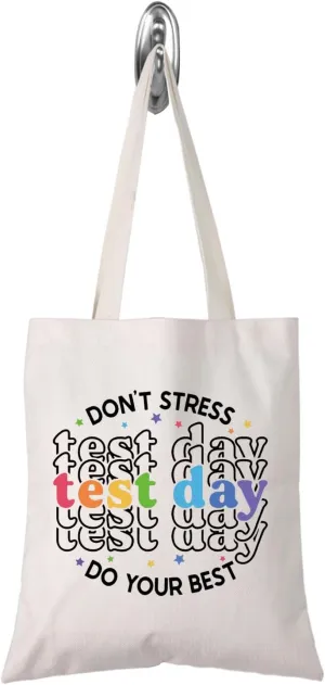TSOTMO State Testing Gift Test Day Tote Bag Test Day Canvas Shopping Bag Testing Gift for Teachers Teacher Quotes Gift