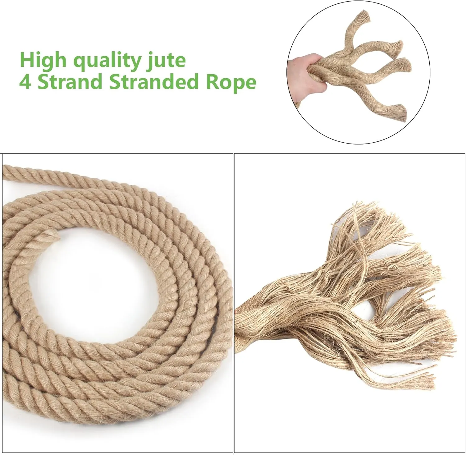 Twisted Manila Rope 1-1/2 in x 50 ft Natural Thick Hemp Rope for Railing Docks Tug of War Decorating Crafts Nautical Landscaping Swing Hammock