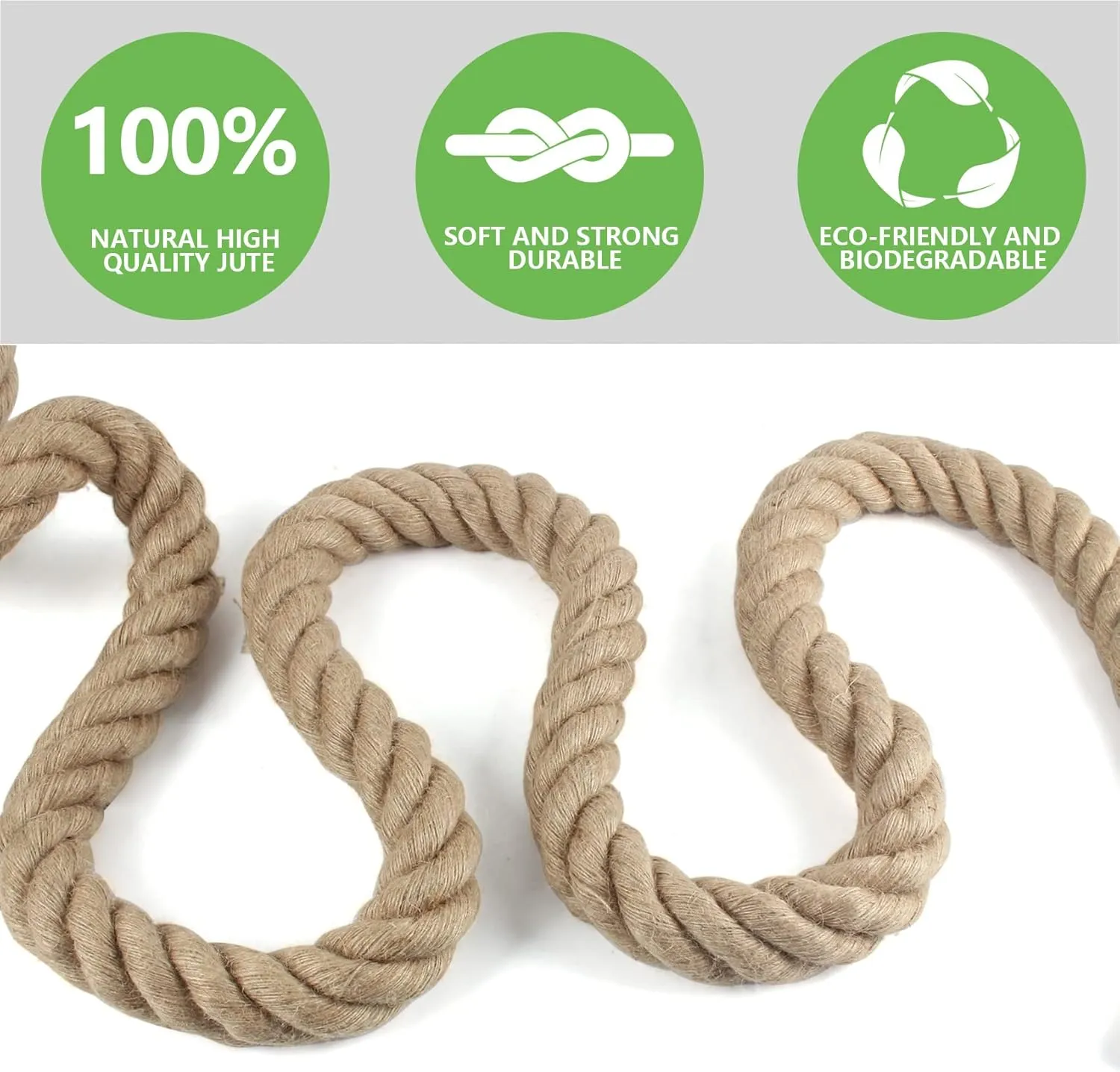 Twisted Manila Rope 1-1/2 in x 50 ft Natural Thick Hemp Rope for Railing Docks Tug of War Decorating Crafts Nautical Landscaping Swing Hammock