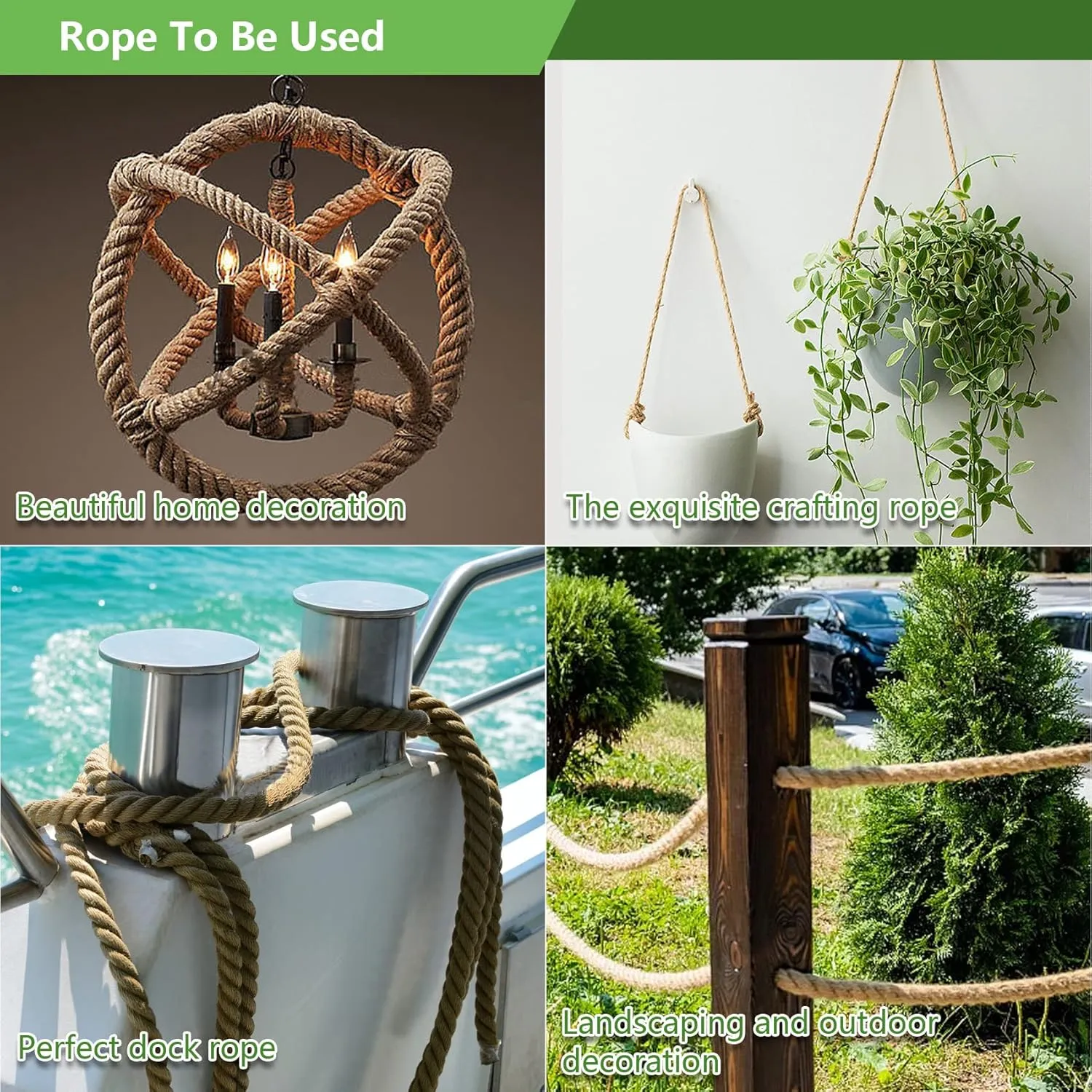 Twisted Manila Rope 1-1/2 in x 50 ft Natural Thick Hemp Rope for Railing Docks Tug of War Decorating Crafts Nautical Landscaping Swing Hammock