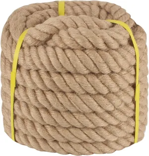 Twisted Manila Rope 1-1/2 in x 50 ft Natural Thick Hemp Rope for Railing Docks Tug of War Decorating Crafts Nautical Landscaping Swing Hammock
