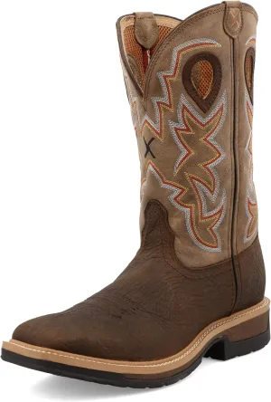 Twisted X Men's 12" Western Work Boot, Square Toe, Taupe & Bomber, 8.5 D