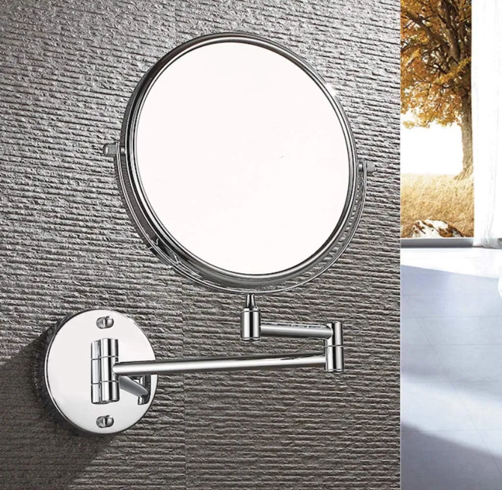 Two-Sided Swivel Wall Mounted Mirror Vanity Mirror, Makeup Vanity Cosmetic Mirror with 5X Magnifying Shaving Mirror,Silver_8 inch