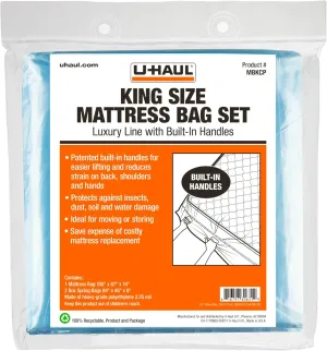 U-Haul Deluxe King Mattress and Box Spring Bag Set – Moving and Storage Protection Cover – 2.25 Mil – Includes 1 Mattress Bag, 2 Box Spring Bags