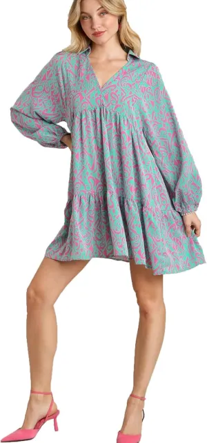 Umgee USA Two Tone Print Tiered Dress