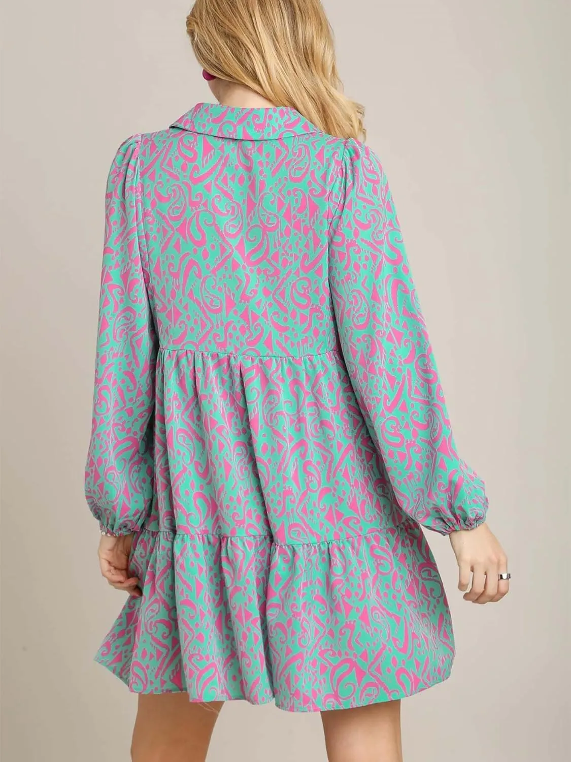 Umgee USA Two Tone Print Tiered Dress