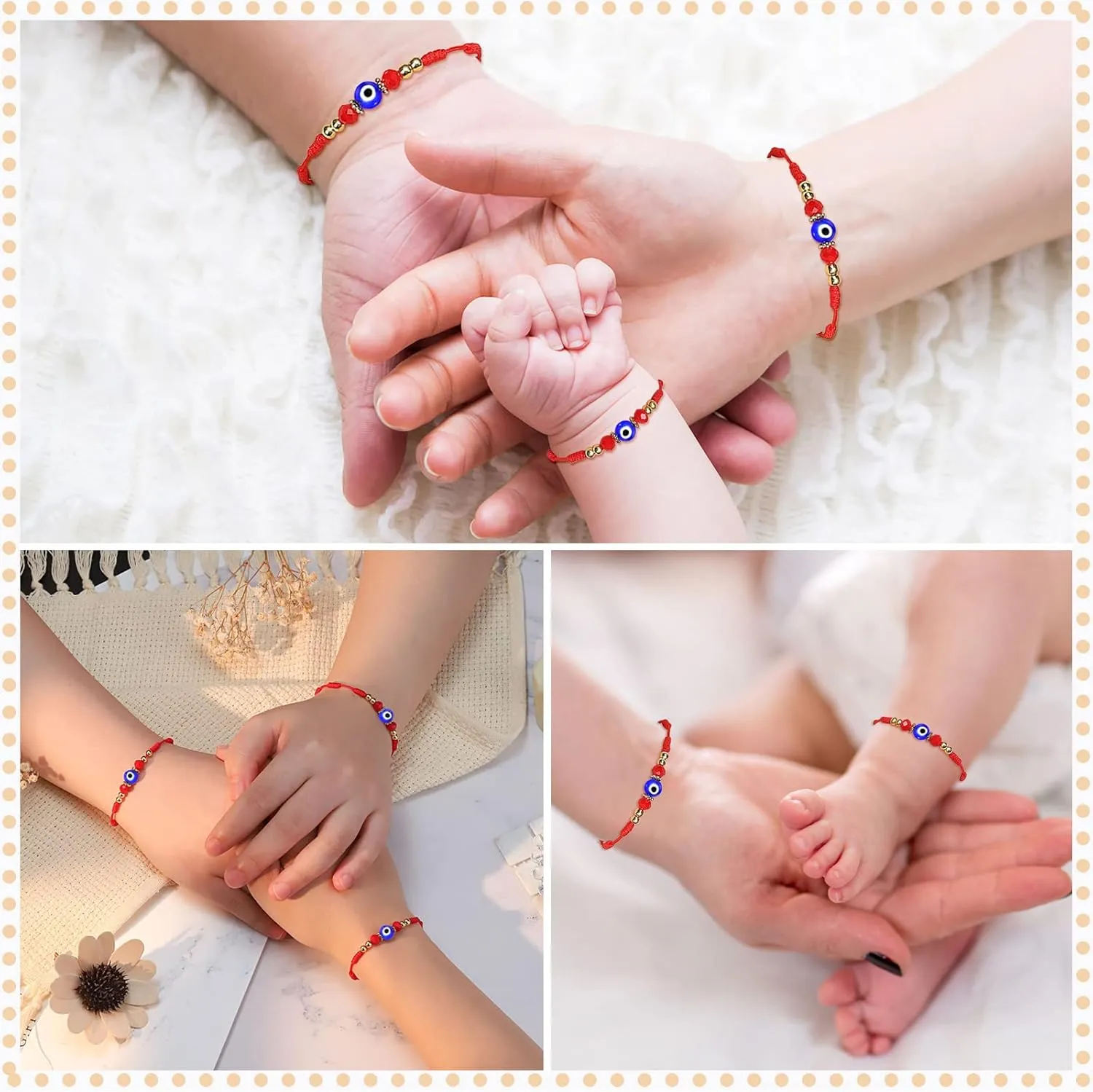 UNGENT THEM 7 Knot Evil Eye Mommy and Me Bracelet Adjustable String Bracelets for Family