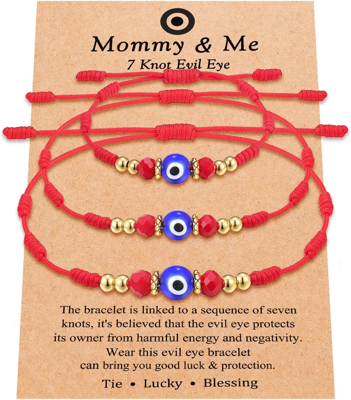 UNGENT THEM 7 Knot Evil Eye Mommy and Me Bracelet Adjustable String Bracelets for Family