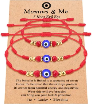 UNGENT THEM 7 Knot Evil Eye Mommy and Me Bracelet Adjustable String Bracelets for Family