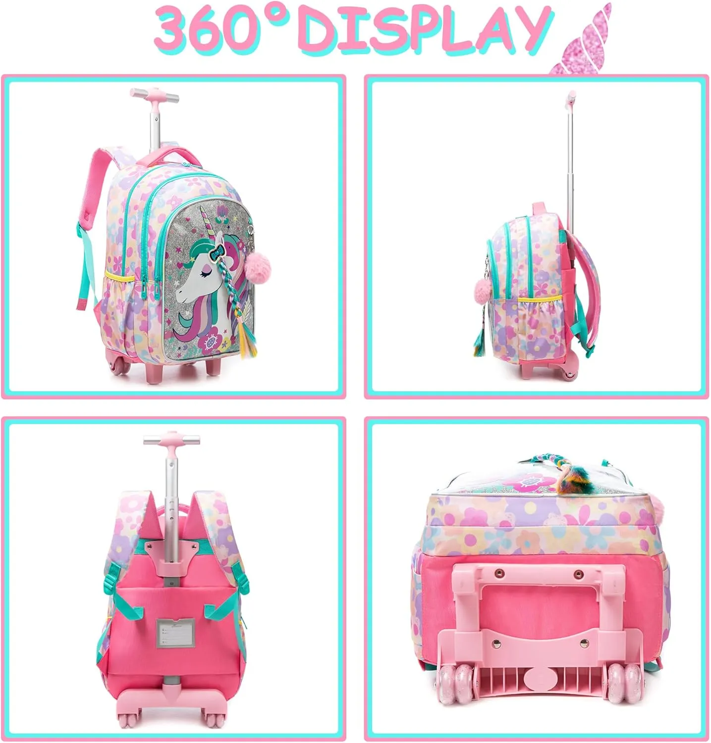 Unicorn Rolling Backpack for School Backpack with Wheels Backpack for Girls Primary School Kids Backpack Daypack Elementary Students for Girls Backpack for Travel