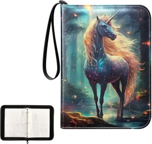 Unicorn Waterproof Trading Card Binder,400-Pocket Trading Album Display Holder,Display Case with Card Sleeves Card Holder Protectors Set for Soccer Card,Gaming Cards, Yugioh, MTG and Other TCG 2013541