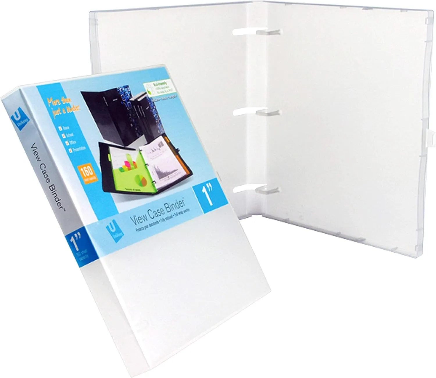 UniKeep 3 Ring View Binder - Binder Case is Fully Enclosed - Available in White, Clear, or Black and in Various Spine Widths (Pack of 3, Clear, 1.0 Inch)