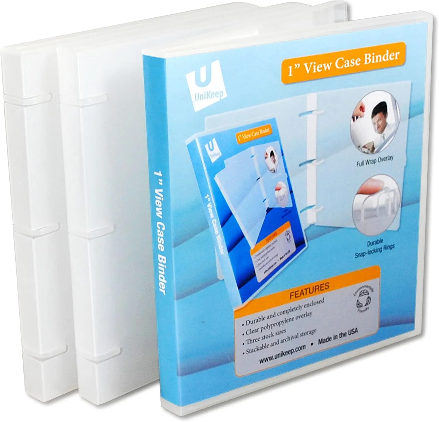 UniKeep 3 Ring View Binder - Binder Case is Fully Enclosed - Available in White, Clear, or Black and in Various Spine Widths (Pack of 3, Clear, 1.0 Inch)