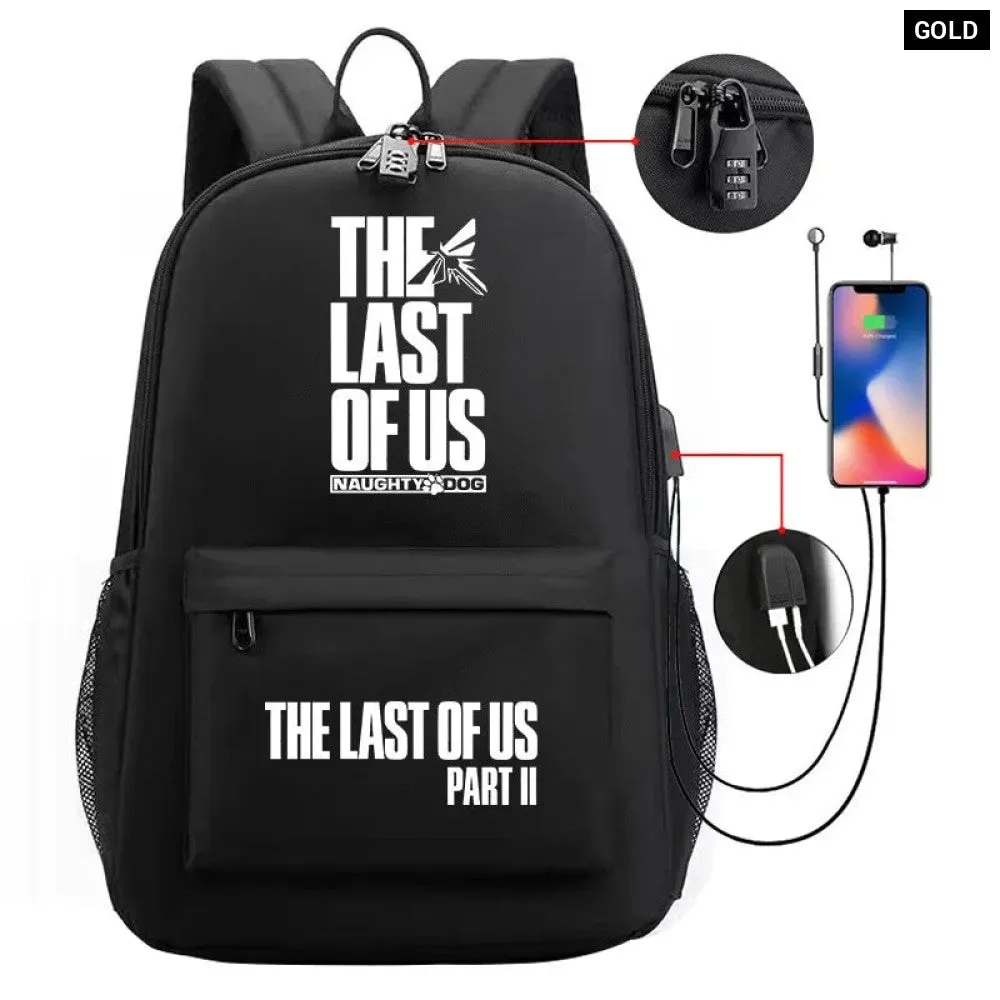 Unisex the Last of us Usb Charging An-ti Lost Kids School Bag Black