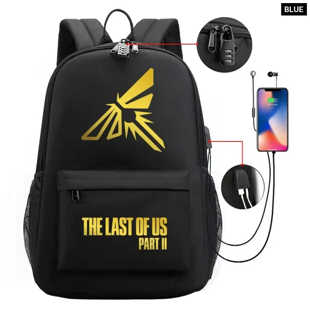 Unisex the Last of us Usb Charging An-ti Lost Kids School Bag Black