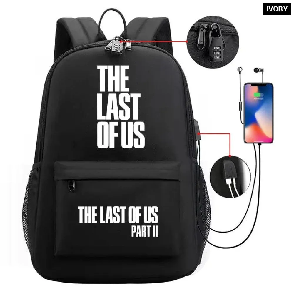 Unisex the Last of us Usb Charging An-ti Lost Kids School Bag Black