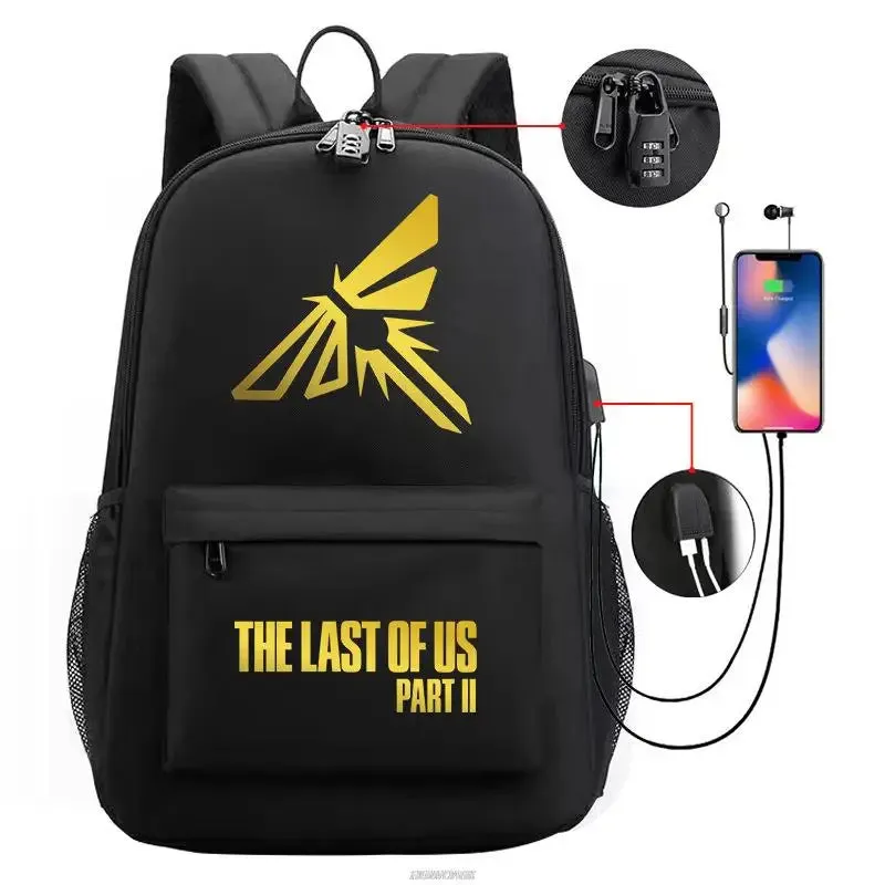 Unisex the Last of us Usb Charging An-ti Lost Kids School Bag Black