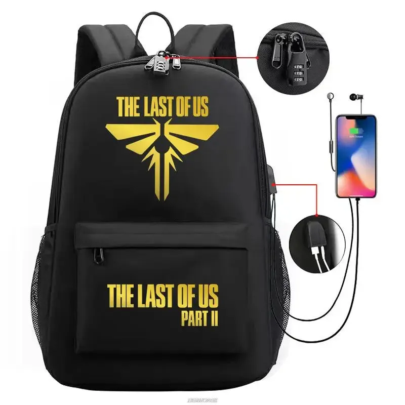 Unisex the Last of us Usb Charging An-ti Lost Kids School Bag Black