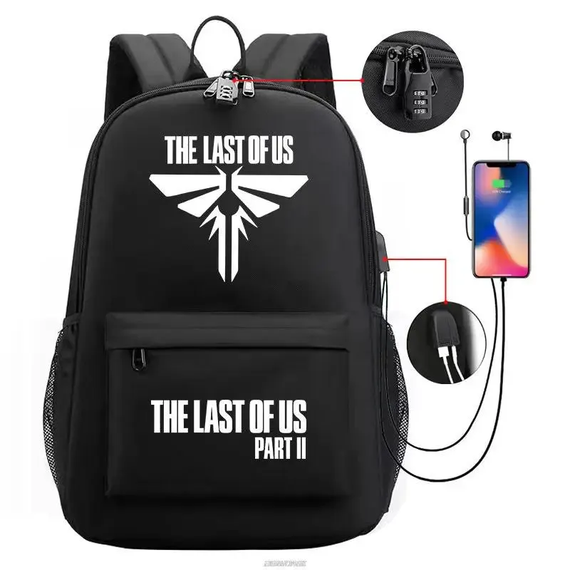 Unisex the Last of us Usb Charging An-ti Lost Kids School Bag Black
