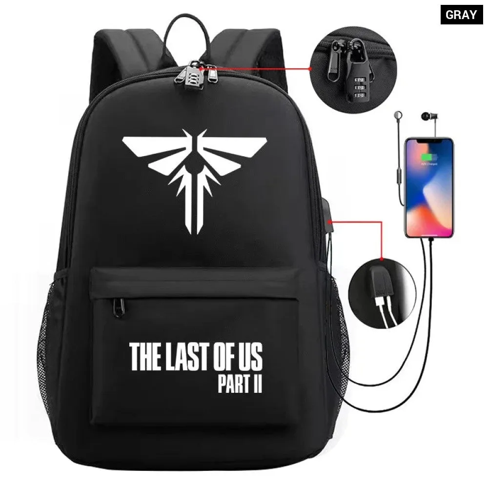 Unisex the Last of us Usb Charging An-ti Lost Kids School Bag Black