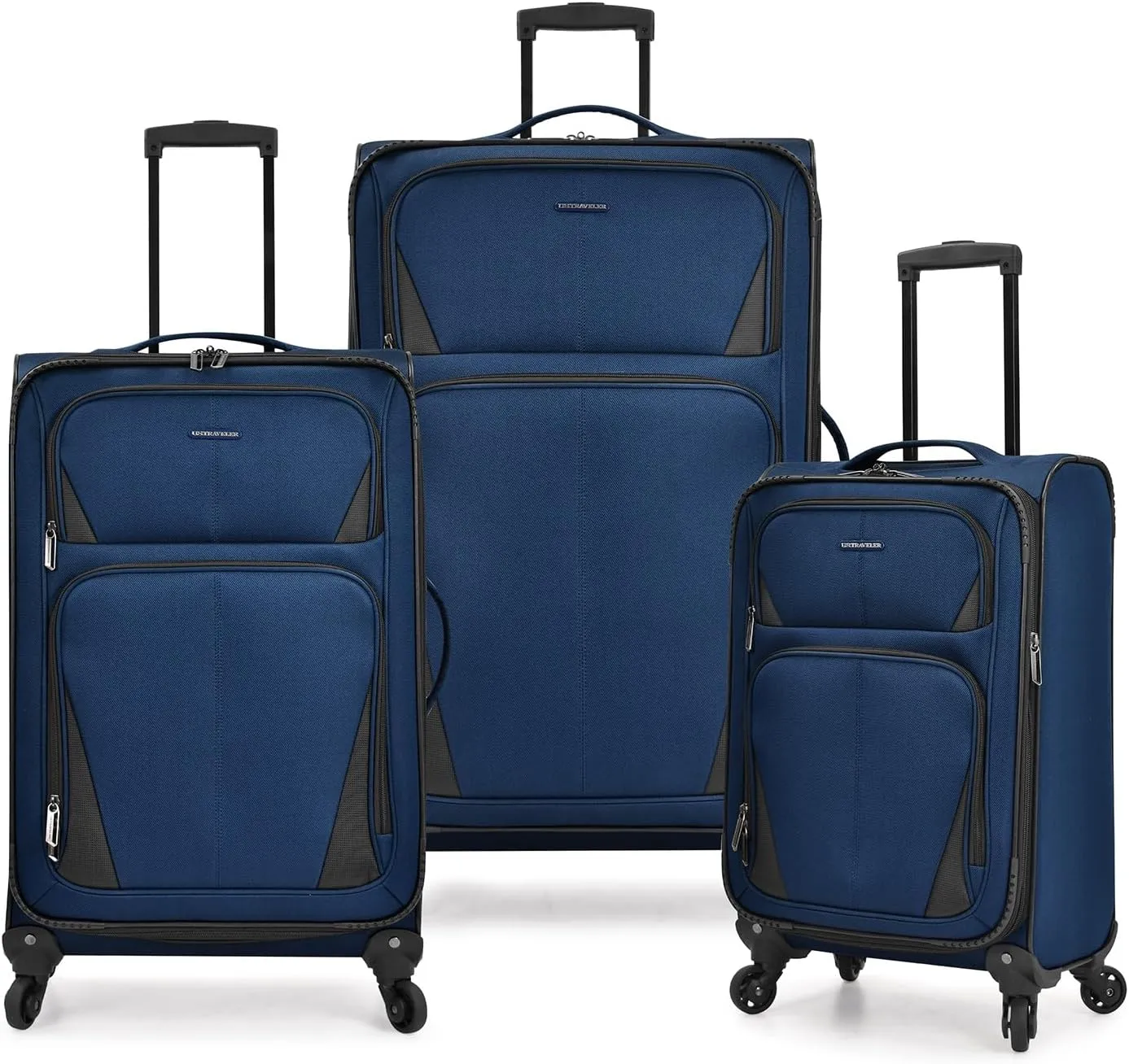 U.S. Traveler Aviron Bay Expandable Softside Spinner Wheels, Navy, 3 Piece Luggage