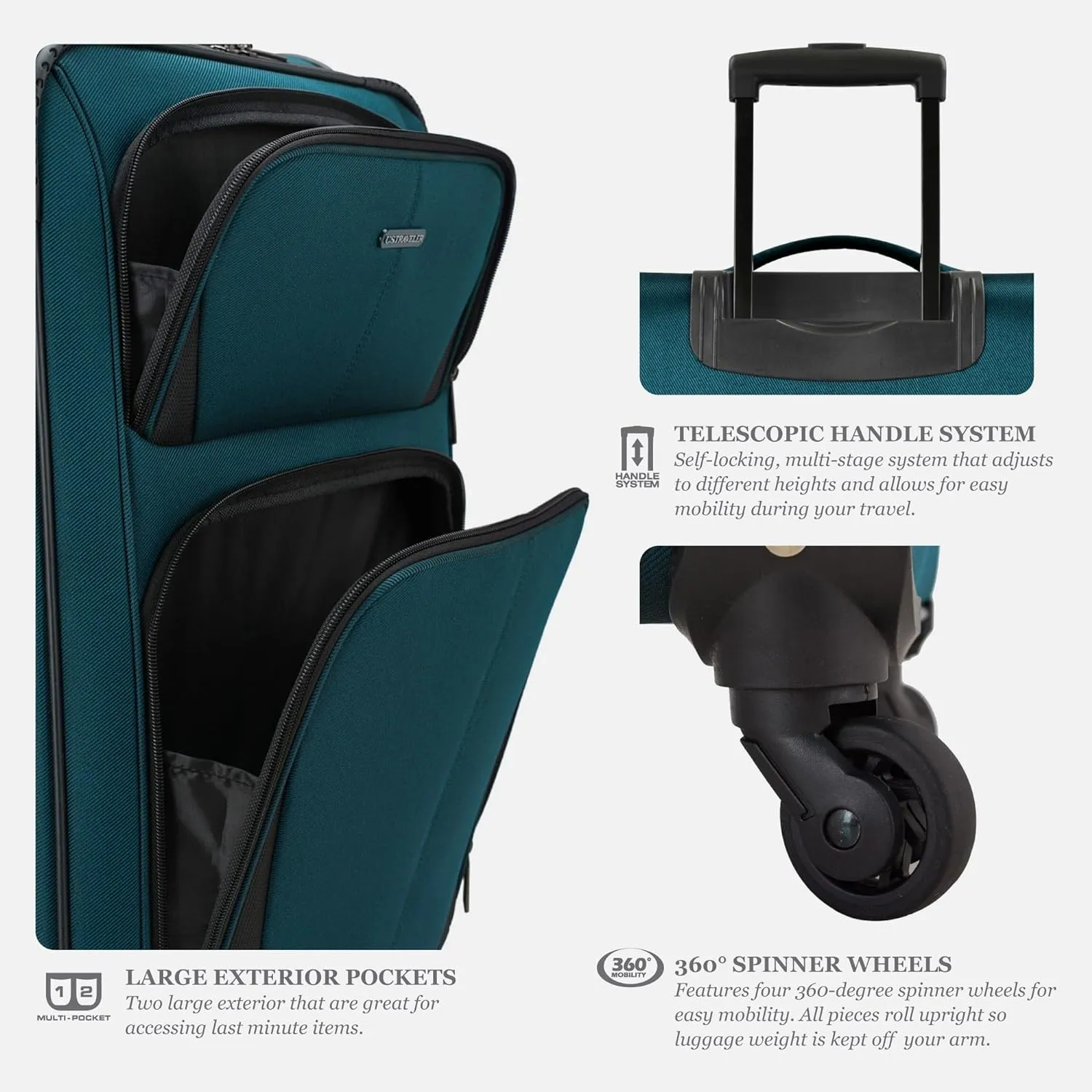 U.S. Traveler Aviron Bay Expandable Softside Spinner Wheels, Navy, 3 Piece Luggage
