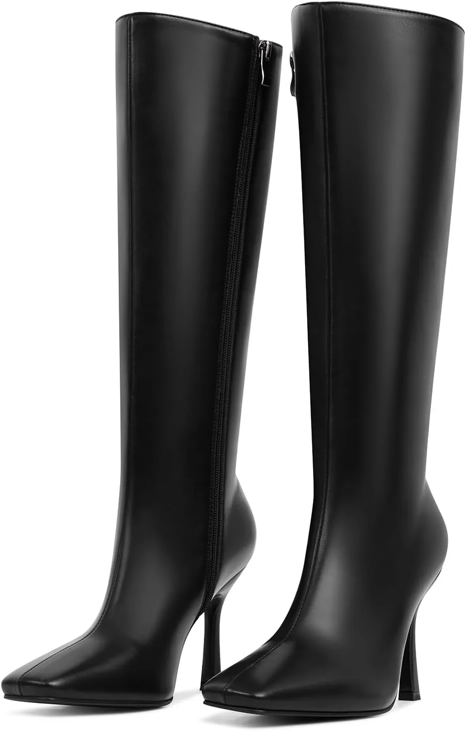 USIMAD Stiletto High Heel Knee High Boots for Women with Square Toe Side Zipper Fashion Tall Long Boots