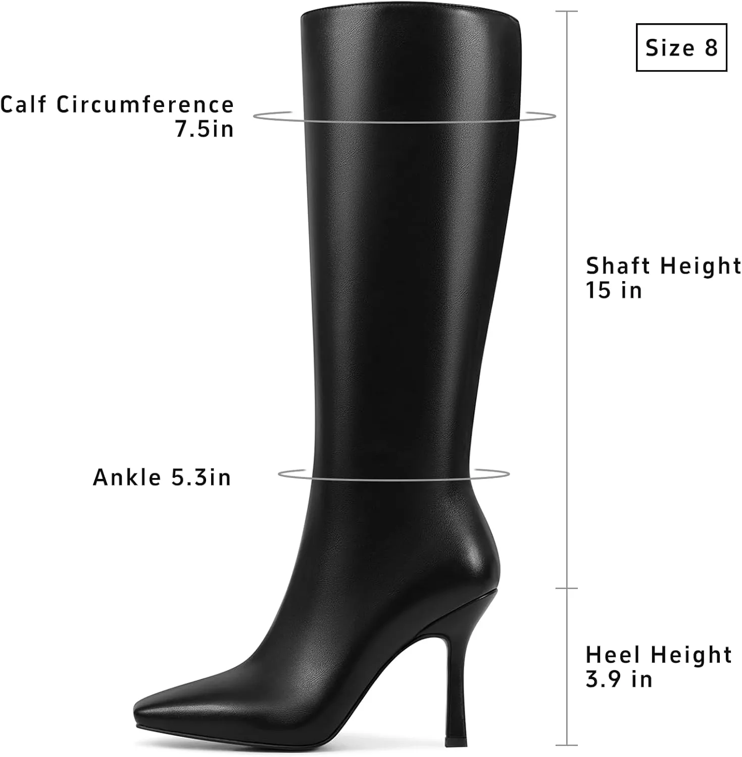 USIMAD Stiletto High Heel Knee High Boots for Women with Square Toe Side Zipper Fashion Tall Long Boots