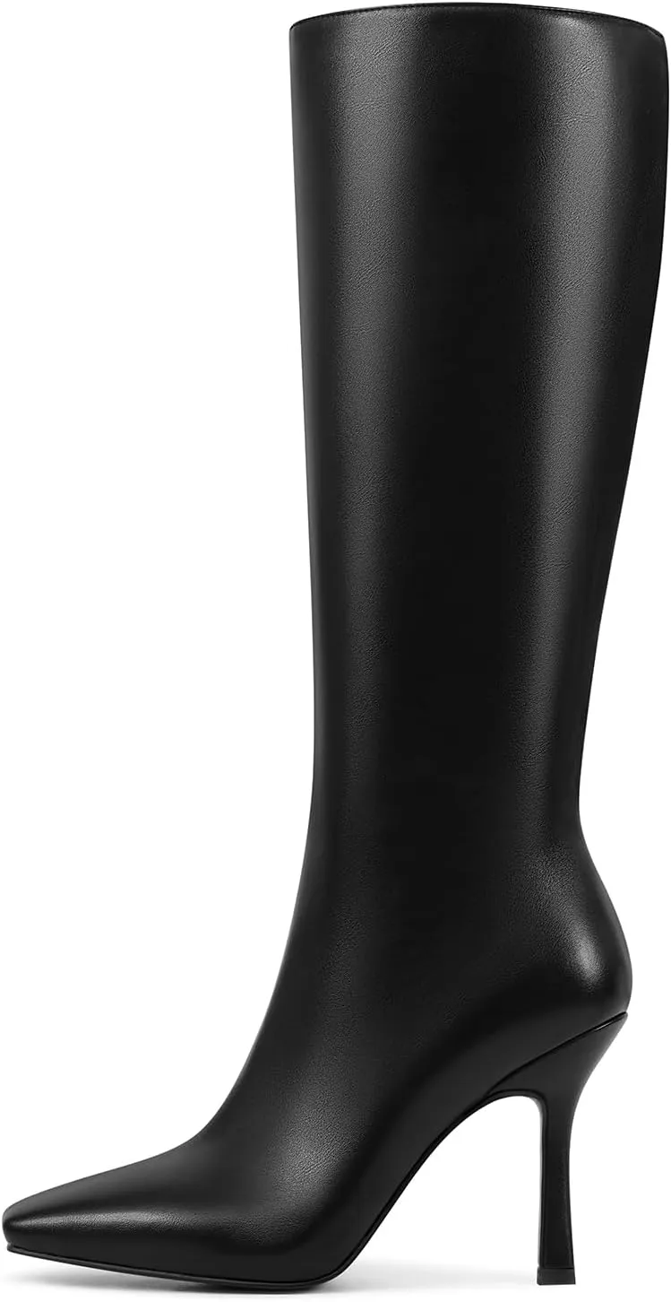 USIMAD Stiletto High Heel Knee High Boots for Women with Square Toe Side Zipper Fashion Tall Long Boots