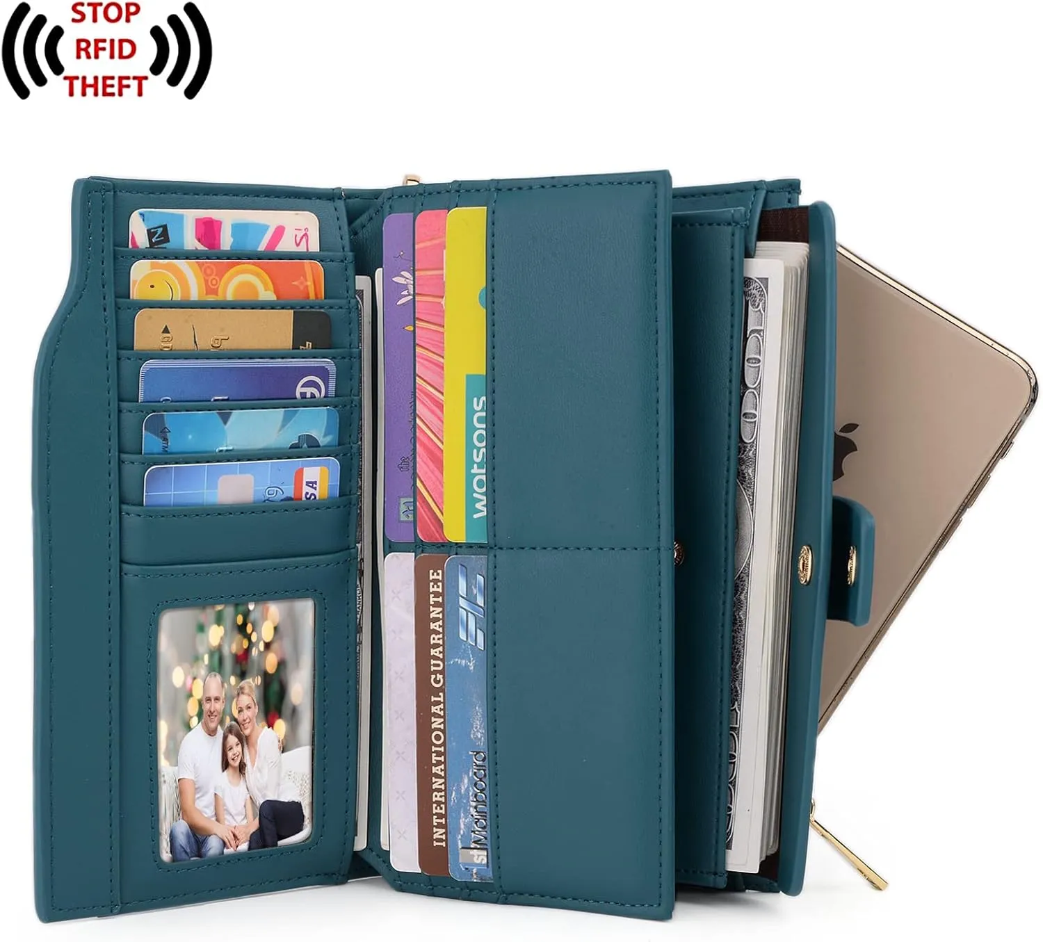 UTO Wallet Women Vegan Leather Wristlet Snap Long Purse Credit Card Holder Elegant Clutch