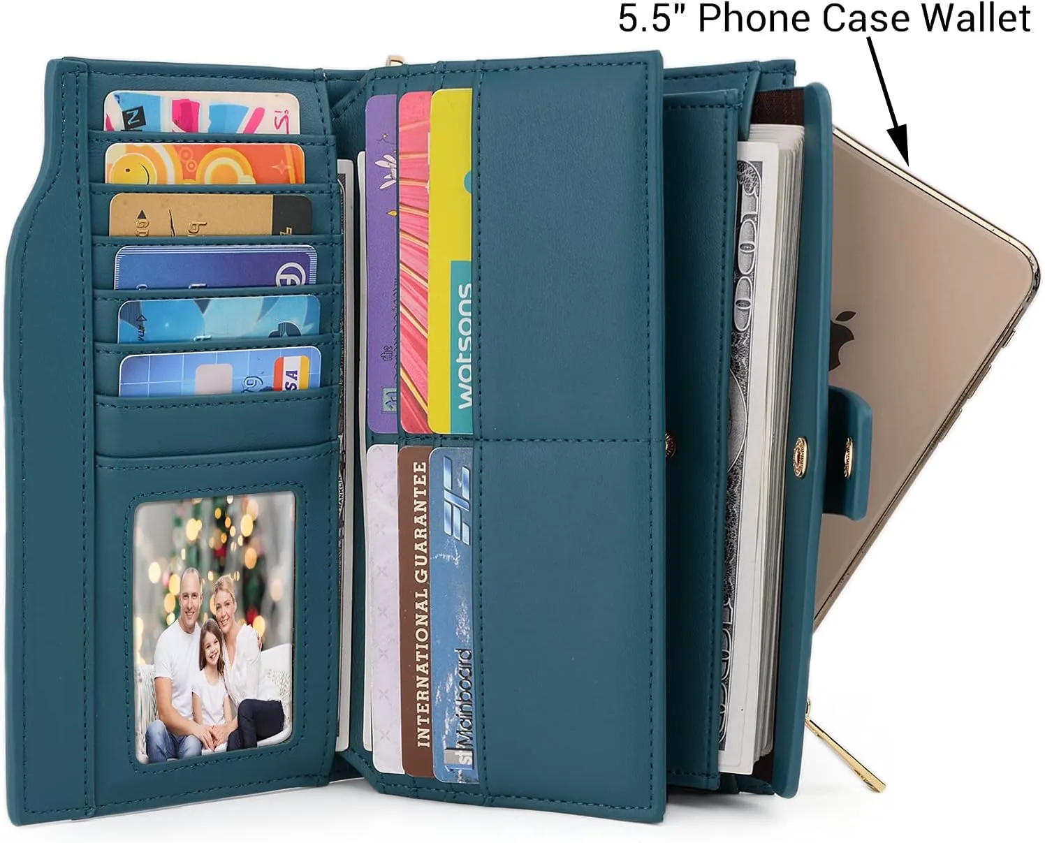 UTO Wallet Women Vegan Leather Wristlet Snap Long Purse Credit Card Holder Elegant Clutch