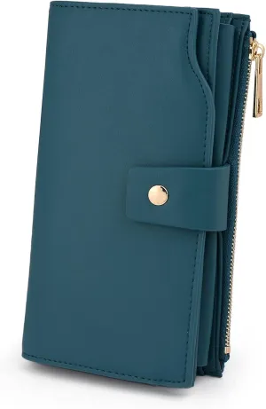 UTO Wallet Women Vegan Leather Wristlet Snap Long Purse Credit Card Holder Elegant Clutch