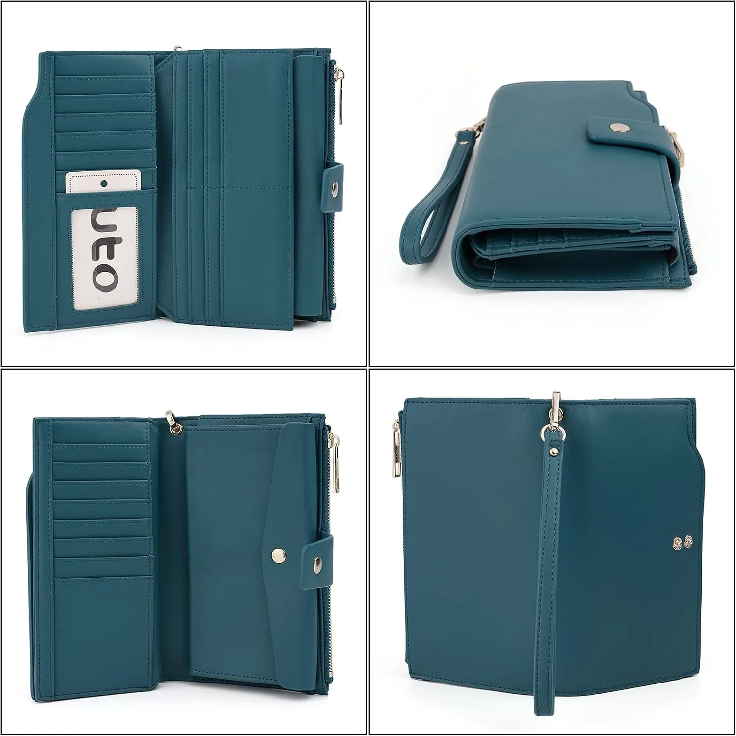 UTO Wallet Women Vegan Leather Wristlet Snap Long Purse Credit Card Holder Elegant Clutch
