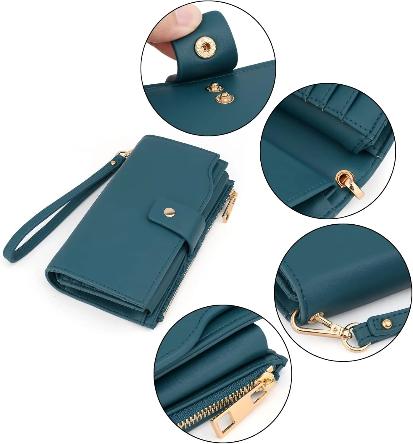 UTO Wallet Women Vegan Leather Wristlet Snap Long Purse Credit Card Holder Elegant Clutch