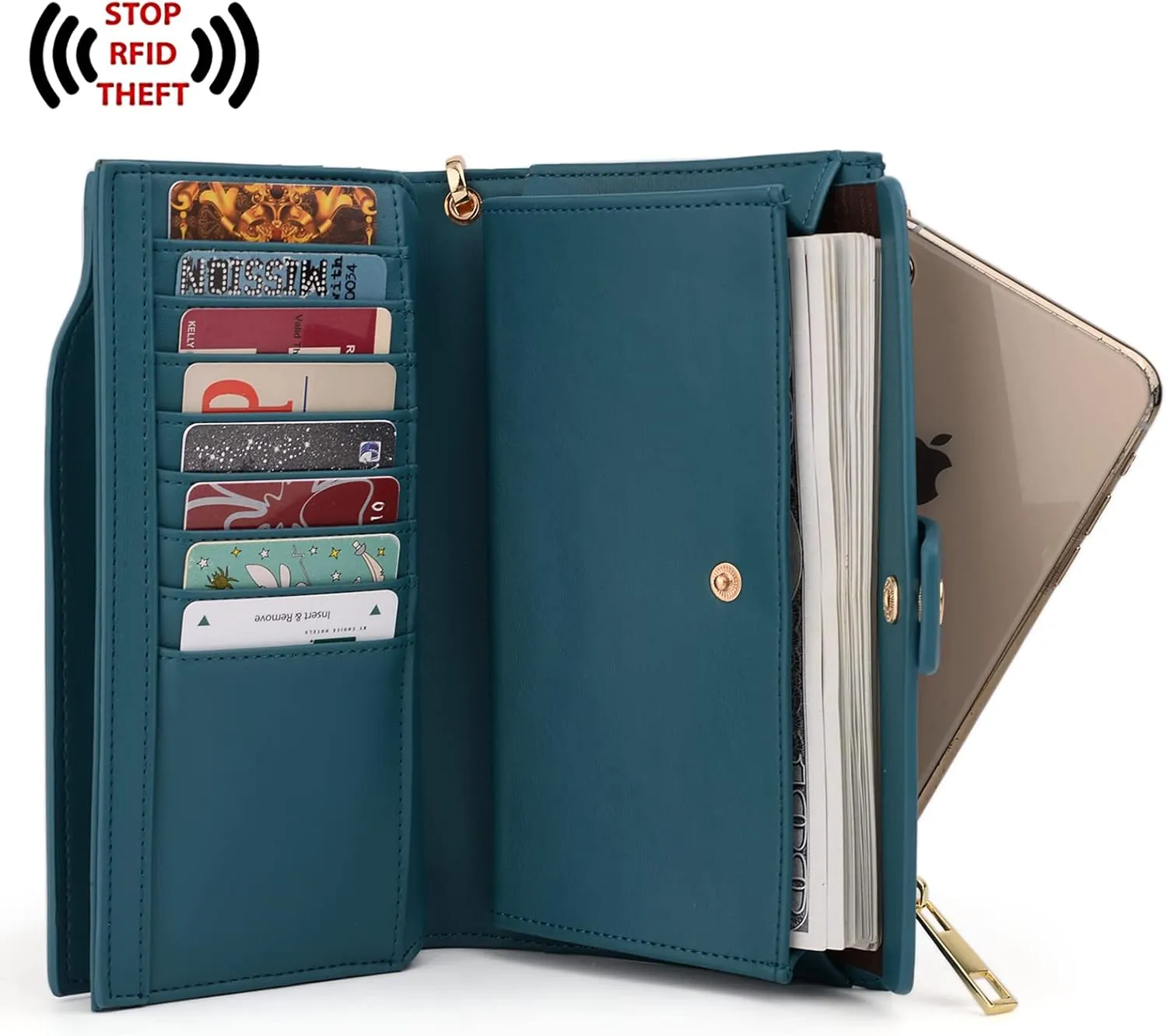 UTO Wallet Women Vegan Leather Wristlet Snap Long Purse Credit Card Holder Elegant Clutch