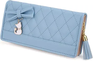 UTO Women PU Leather Wallet Large Capacity Cat Pendant Card Phone Holder Checkbook Organizer Zipper Coin Purse Zoey Black